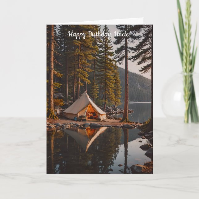 Campsite with a Tent beside a Lake Birthday Card (Front)