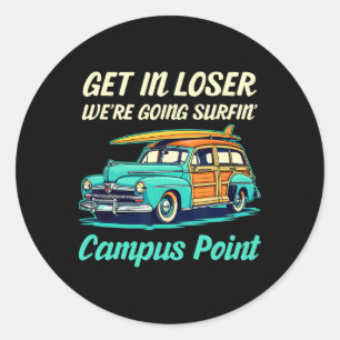 Campus Point Beach California Surf Women Men Vinta Classic Round Sticker