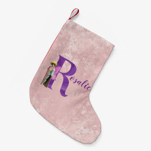 Campy Purple Shimmer Fairy Letter R Personalized Small Christmas Stocking