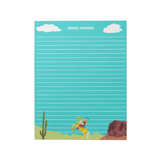 Campy Western Cowgirl on Horse Personalized Notepad (Rotated)