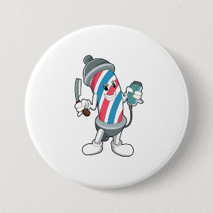 Can as Hairdresser with Razor 3 Inch Round Button