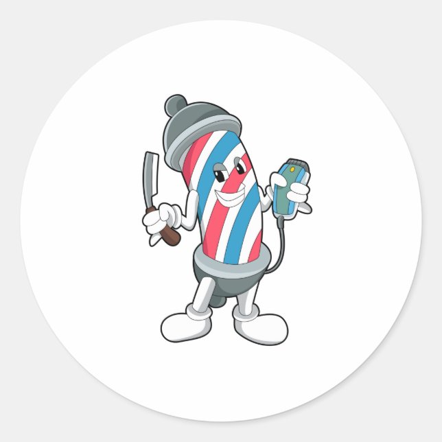 Can as Hairdresser with Razor Classic Round Sticker (Front)