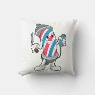 Can as Hairdresser with Razor Throw Pillow