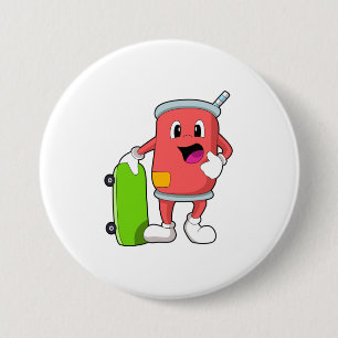Can as Skater with Skateboard 3 Inch Round Button
