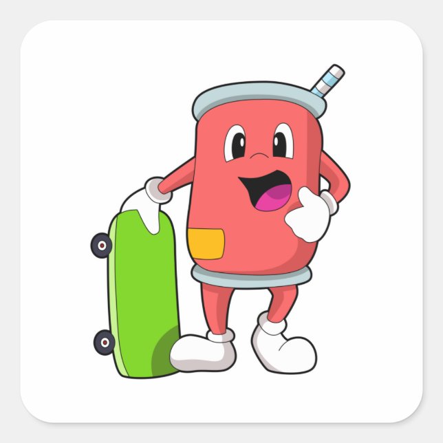 Can as Skater with Skateboard Square Sticker (Front)