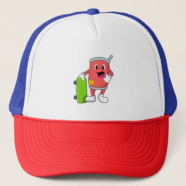 Can as Skater with Skateboard Trucker Hat (Front)