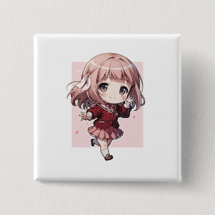 Can badges of cute anime characters 2 inch square button
