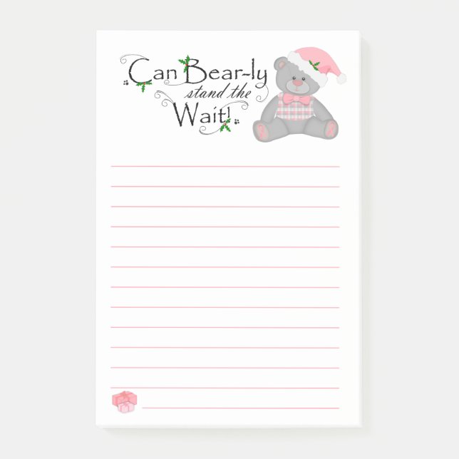 Can Bear-ly Wait Christmas List Post It Note (Front)