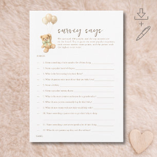 Can Bearly Wait Baby Shower Game Survey Says Card