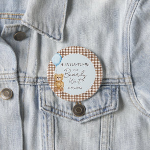 Can Bearly Wait Boy Baby Shower Aunt-To-Be 3 Inch Round Button