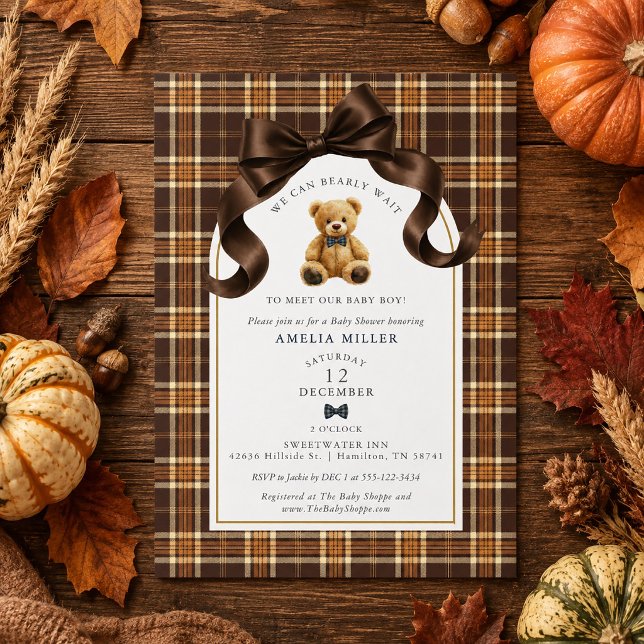 Can Bearly Wait Fall Plaid Teddy Bear Baby Shower Invitation (Can Bearly Wait Fall Plaid Teddy Bear Baby Shower Invitation)
