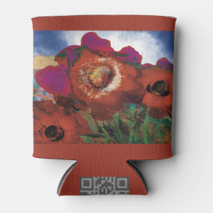 Can cooler adorned with poppies 