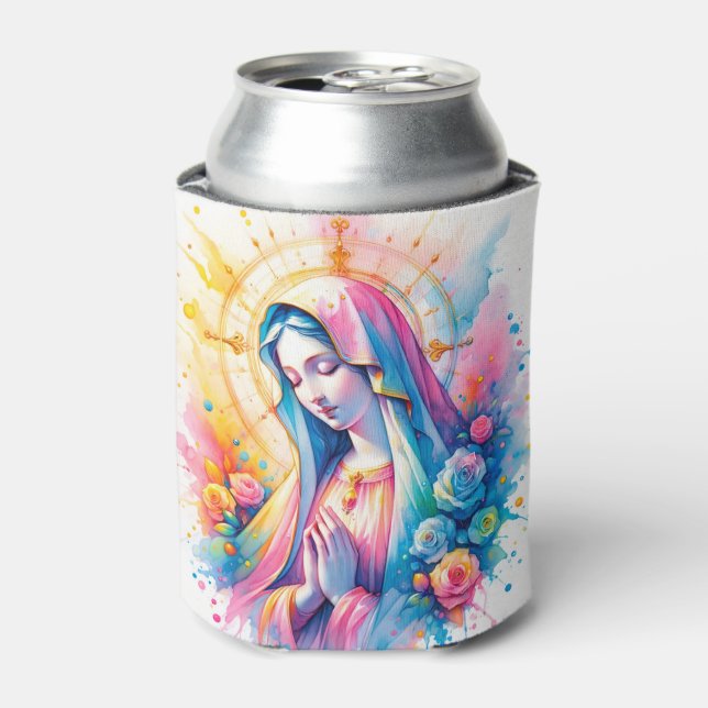 Can Cooler | Our Lady Praying | Pastel Watercolors (Can Front)