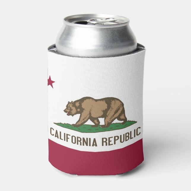 Can Cooler with flag of California State, USA. (Can Front)
