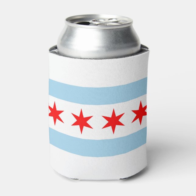 Can Cooler with flag of Chicago, Illinois, USA. (Can Front)