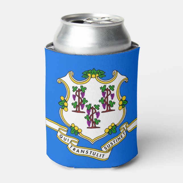 Can Cooler with flag of Connecticut State, USA. (Can Front)