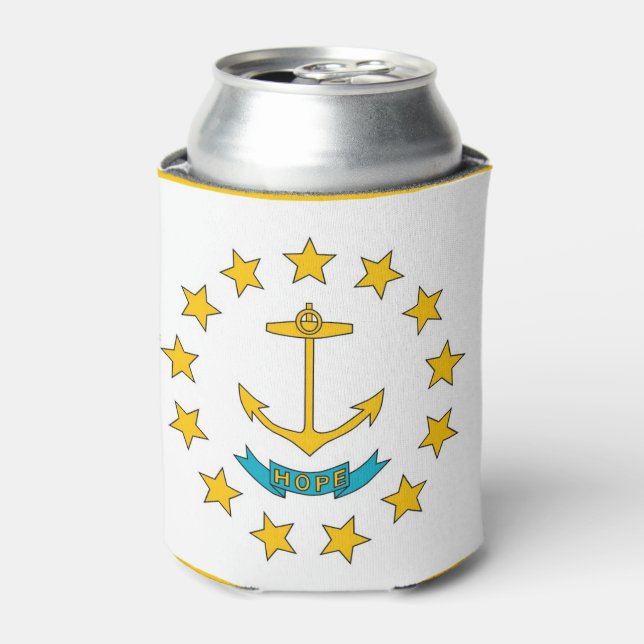 Can Cooler with flag of Rhode Island, USA. (Can Front)