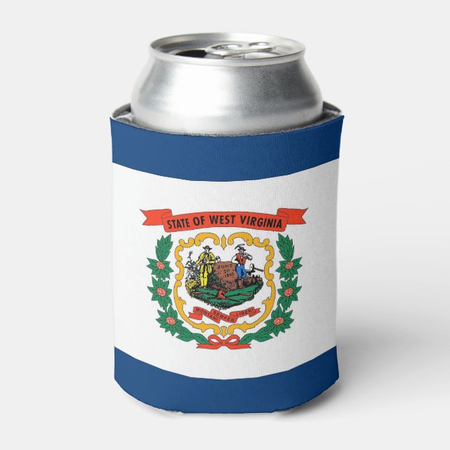 Can Cooler with flag of West Virginia State, USA. (Can Front)
