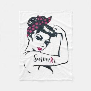 Can Cure It Rosie Riveter Breast Cancer Survivor  Fleece Blanket