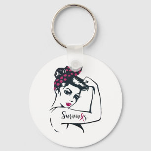 Can Cure It Rosie Riveter Breast Cancer Survivor Keychain