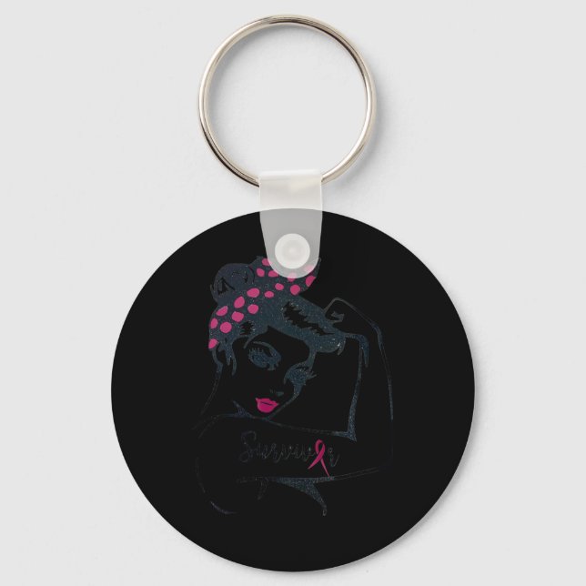 Can Cure It Rosie Riveter Breast Cancer Survivor  Keychain (Front)