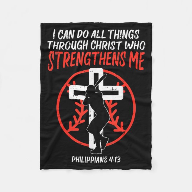 Can Do All Things Baseball Religious Christian Men Fleece Blanket (Front)