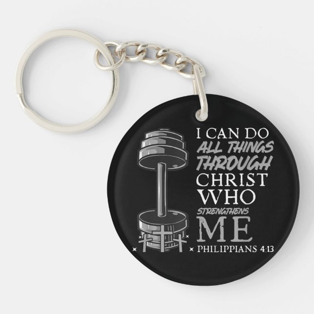 Can Do All Things Weightlifter Gym Christian Bible Keychain (Front)