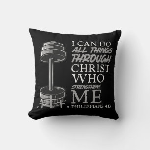 Can Do All Things Weightlifter Gym Christian Bible Throw Pillow