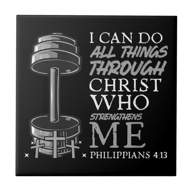 Can Do All Things Weightlifter Gym Christian Bible Tile (Front)
