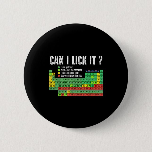 Can I Lick It Periodic Table Funny Science Teacher 2 Inch Round Button (Front)