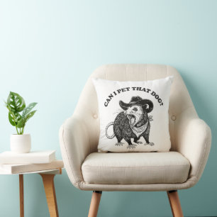 Can I Pet That Dog Meme Funny Opossum Animal Lover Throw Pillow