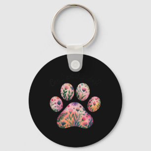 Can I Pet That Dog Watercolor Floral Paw Print For Keychain