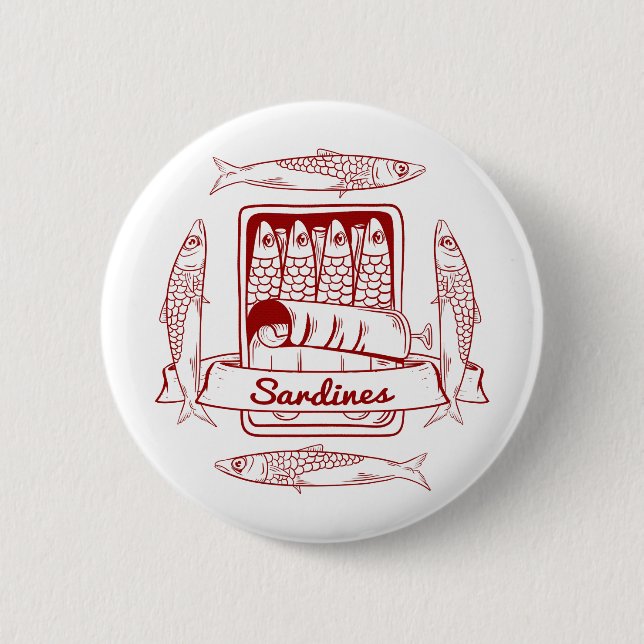 Can of sardines 2 inch round button (Front)