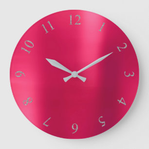Can Pink  Blush Glitter Gray Silver US UK Numbers Large Clock