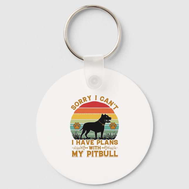 Can Plans Dog Pitbull Retro Sunset_1 Keychain (Front)