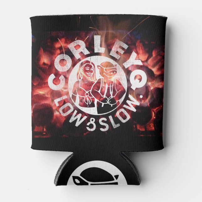 Can with CorleyQ logos on "Fire" design Cooler (Front)