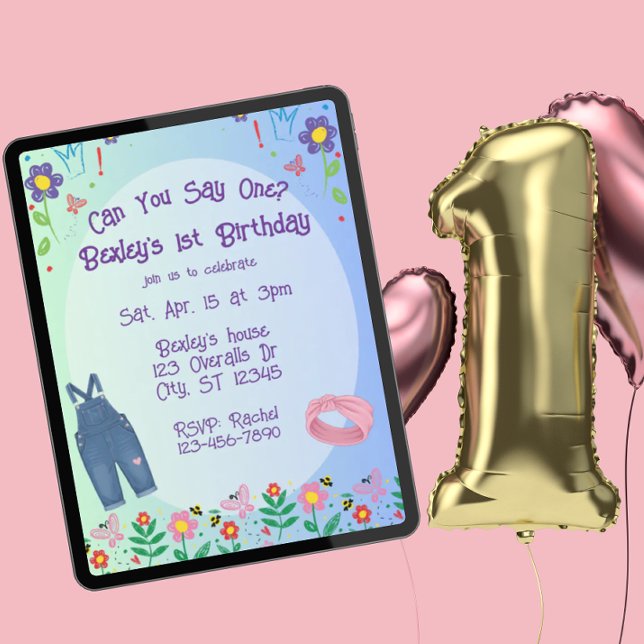 Can You Say One, Overalls & Drawings 1st Birthday Invitation (Creator Uploaded)