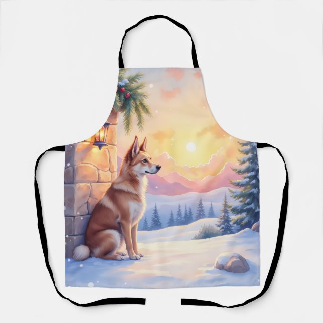 Canaan Dog Desert Stone Winter Christmas Art Apron (Front)