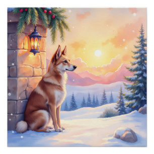 Canaan Dog Desert Stone Winter Christmas Art Poster