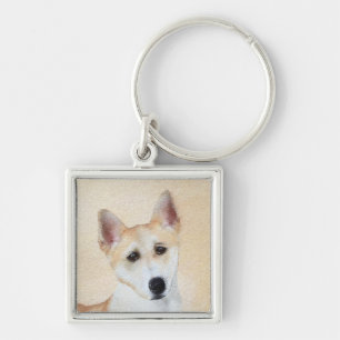 Canaan Dog Painting - Cute Original Dog Art Keychain