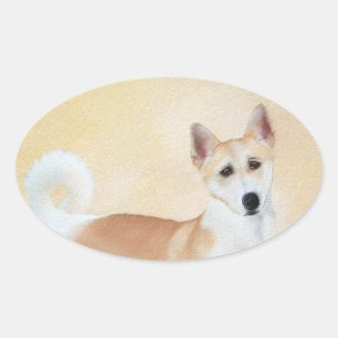 Canaan Dog Painting - Cute Original Dog Art Oval Sticker