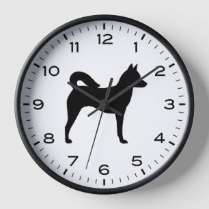 Canaan Dog Silhouette with Numbers and Minutes Clock