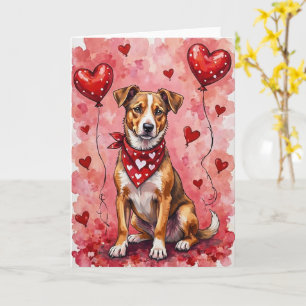 Canaan Dog Valentine Sitting with Hearts Red Card