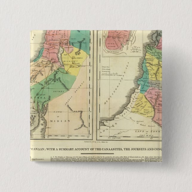 Canaan - Israel Atlas Map 2 Inch Square Button (Front)