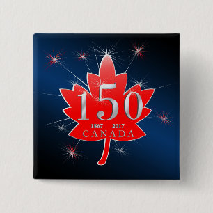 Canada 150 Birthday Celebration Maple Leaf 2 Inch Square Button
