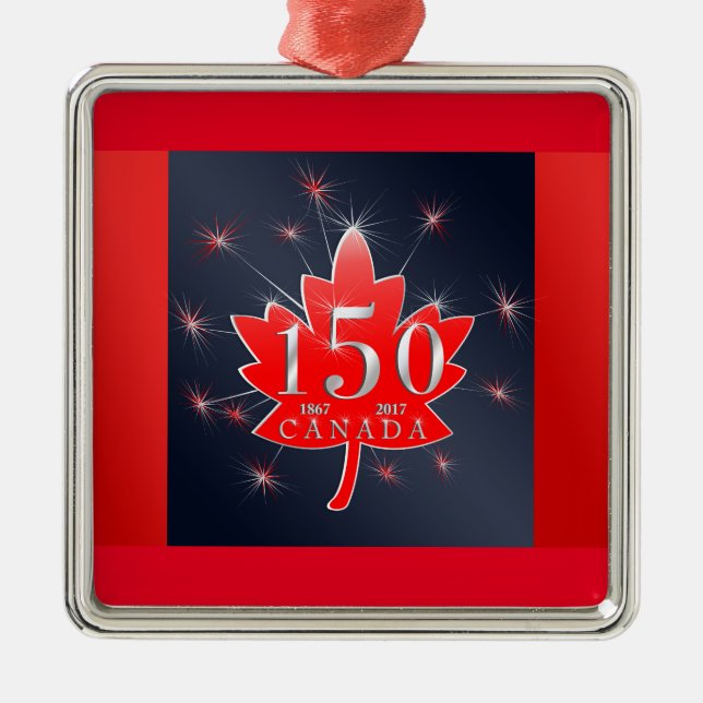 Canada 150 Birthday Celebration Maple Leaf Metal Ornament (Front)
