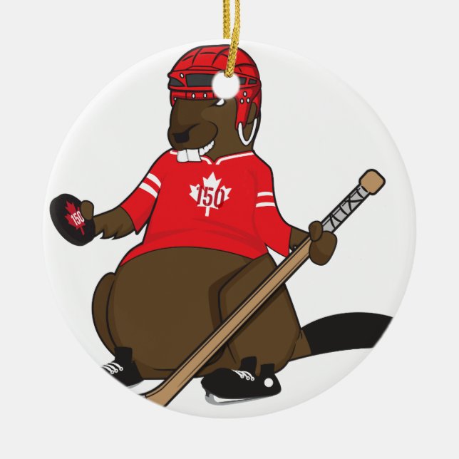 Canada 150 in 2017 Beaver Hockey Ceramic Ornament (Front)