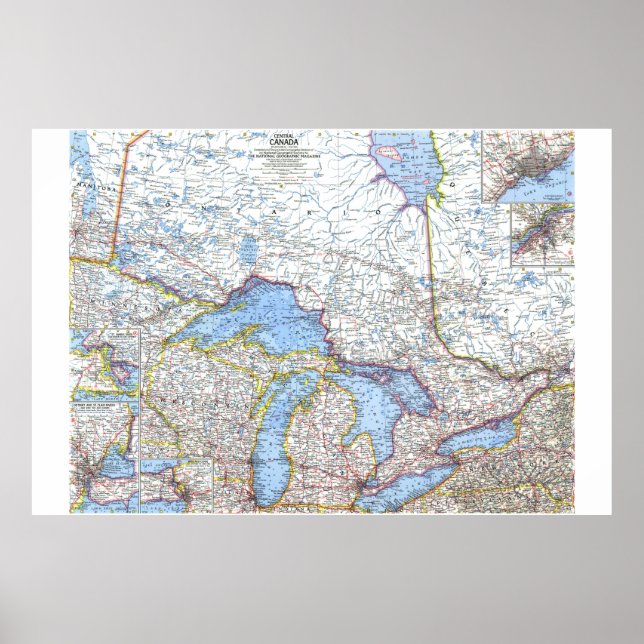 " Canada: 1963 Central Canada detailed MAP ... Poster (Front)