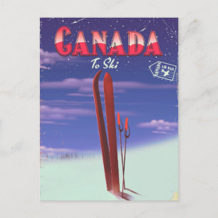 Canada Air mail to ski postcard illustration.