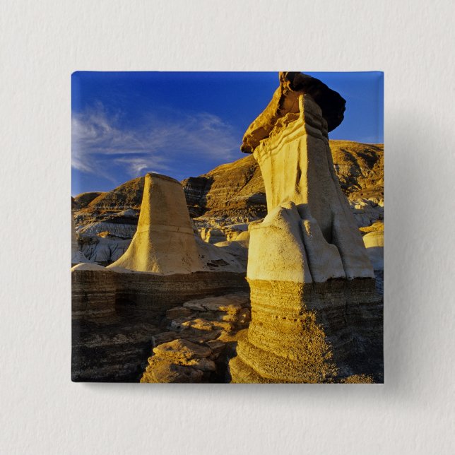 Canada, Alberta, Drumheller. Hoodoos. 2 Inch Square Button (Front)